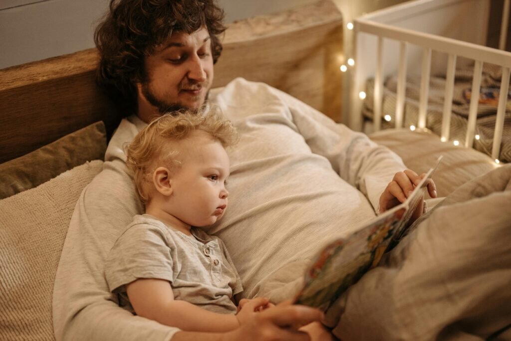 Bedtime story in bed before lights out